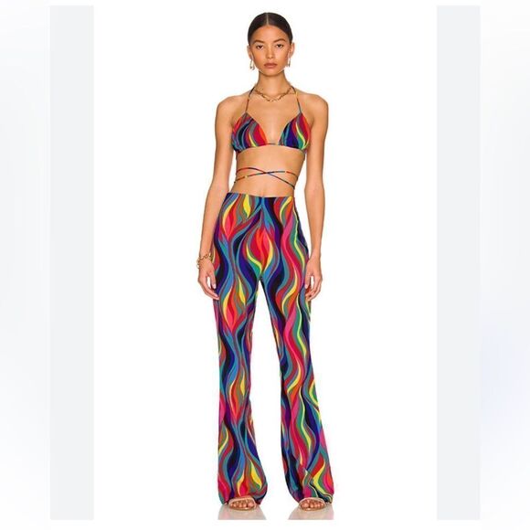 Superdown Tamara Bra Pant Set psychedelic flare two piece bra set Revolve - Picture 1 of 14